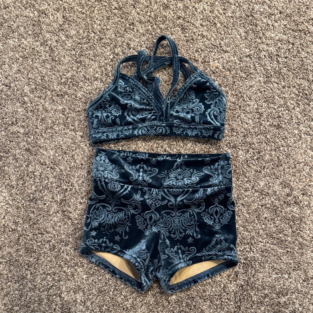 Kids Velvet Matching Set - Blue Floral Design